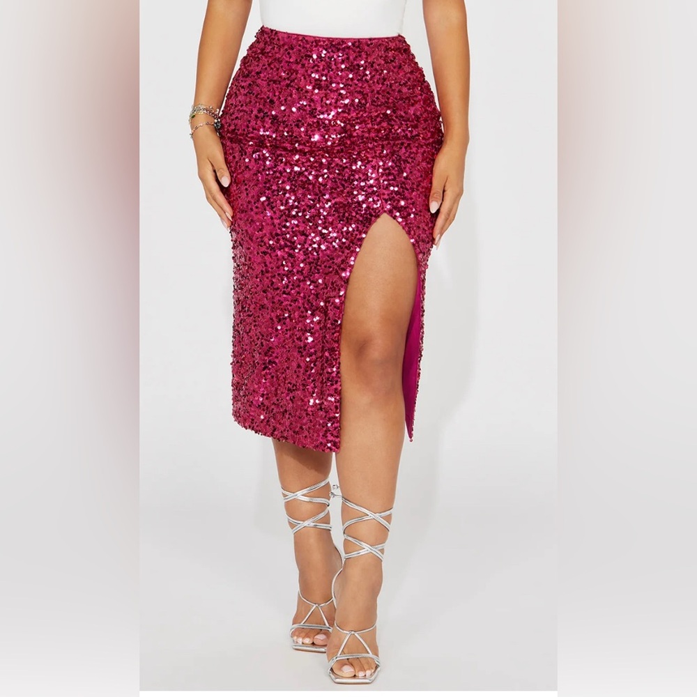 Fashion Nova Fuchsia Sequin Midi Skirt
